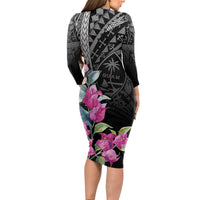 Guahan Puti Tai Nobiu Long Sleeve Bodycon Dress Guam Bougainvillea Flower Art LT9 - Polynesian Pride
