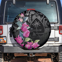 Guahan Puti Tai Nobiu Spare Tire Cover Guam Bougainvillea Flower Art LT9 Black - Polynesian Pride