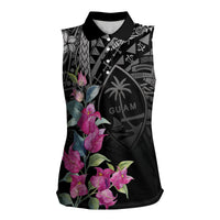 Guahan Puti Tai Nobiu Women Sleeveless Polo Shirt Guam Bougainvillea Flower Art LT9 Female Black - Polynesian Pride