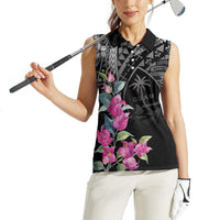 Guahan Puti Tai Nobiu Women Sleeveless Polo Shirt Guam Bougainvillea Flower Art LT9 - Polynesian Pride