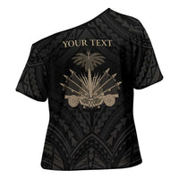 Personalized Haiti First Black Republic Cross Shoulder Shirt Negre Marron With Map And Flag - Polynesian Pride