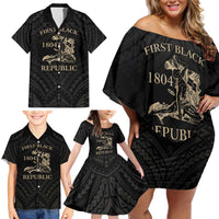 Personalized Haiti First Black Republic Family Matching Off Shoulder Short Dress and Hawaiian Shirt Negre Marron With Map And Flag LT9 - Polynesian Pride