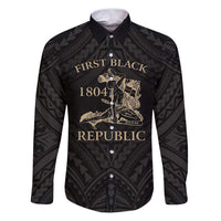 Personalized Haiti First Black Republic Family Matching Puletasi and Hawaiian Shirt Negre Marron With Map And Flag LT9 Dad's Shirt - Long Sleeve Black - Polynesian Pride