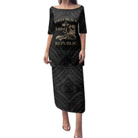 Personalized Haiti First Black Republic Family Matching Puletasi and Hawaiian Shirt Negre Marron With Map And Flag LT9 Mom's Dress Black - Polynesian Pride