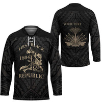 Personalized Haiti First Black Republic Hockey Jersey Negre Marron With Map And Flag - Polynesian Pride