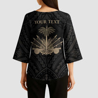 Personalized Haiti First Black Republic Kimono Sleeve Blouse Negre Marron With Map And Flag - Polynesian Pride