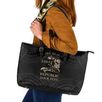 Personalized Haiti First Black Republic Leather Tote Bag Negre Marron With Map And Flag