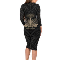 Personalized Haiti First Black Republic Long Sleeve Bodycon Dress Negre Marron With Map And Flag