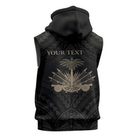 Personalized Haiti First Black Republic Sleeveless Zip Hoodie Negre Marron With Map And Flag - Polynesian Pride