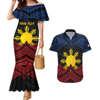 Personalized Philippines Couples Matching Mermaid Dress and Hawaiian Shirt Polynesian Tribal Tattoo with Filipino Flag Motif LT9 Black - Polynesian Pride