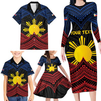 Personalized Philippines Family Matching Long Sleeve Bodycon Dress and Hawaiian Shirt Polynesian Tribal Tattoo with Filipino Flag Motif LT9 - Polynesian Pride