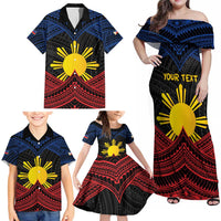 Personalized Philippines Family Matching Off Shoulder Maxi Dress and Hawaiian Shirt Polynesian Tribal Tattoo with Filipino Flag Motif LT9 - Polynesian Pride