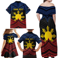 Personalized Philippines Family Matching Off Shoulder Maxi Dress and Hawaiian Shirt Polynesian Tribal Tattoo with Filipino Flag Motif LT9 - Polynesian Pride