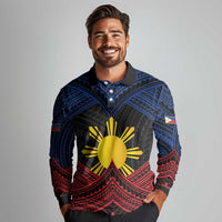Personalized Philippines Long Sleeve Polo Shirt Polynesian Tribal Tattoo with Filipino Flag Motif LT9 - Polynesian Pride