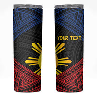 Personalized Philippines Skinny Tumbler Polynesian Tribal Tattoo with Filipino Flag Motif LT9 Black - Polynesian Pride