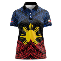 Personalized Philippines Women Polo Shirt Polynesian Tribal Tattoo with Filipino Flag Motif LT9 Female Black - Polynesian Pride