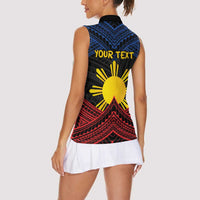 Personalized Philippines Women Sleeveless Polo Shirt Polynesian Tribal Tattoo with Filipino Flag Motif LT9 - Polynesian Pride