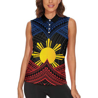 Personalized Philippines Women Sleeveless Polo Shirt Polynesian Tribal Tattoo with Filipino Flag Motif LT9 - Polynesian Pride