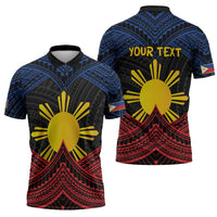 Personalized Philippines Zipper Polo Shirt Polynesian Tribal Tattoo with Filipino Flag Motif LT9 - Polynesian Pride