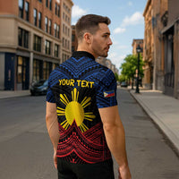 Personalized Philippines Zipper Polo Shirt Polynesian Tribal Tattoo with Filipino Flag Motif LT9 - Polynesian Pride