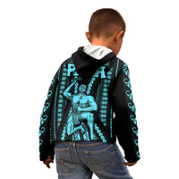 Personalised Aotearoa Father's Day Gift For Dad Kid Hoodie Aroha Ahau Ki A Koe Papa - Aqua Maori Style Pattern LT9 - Polynesian Pride