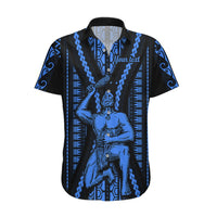 Personalised Aotearoa Father's Day Gift For Dad Hawaiian Shirt Aroha Ahau Ki A Koe Papa - Blue Maori Style Pattern LT9 Blue - Polynesian Pride