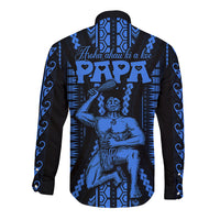 Personalised Aotearoa Father's Day Gift For Dad Long Sleeve Button Shirt Aroha Ahau Ki A Koe Papa - Blue Maori Style Pattern LT9 - Polynesian Pride