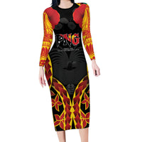 Personalised Papua New Guinea Remembrance Day Family Matching Long Sleeve Bodycon Dress and Hawaiian Shirt LT9 Mom's Dress Red - Polynesian Pride