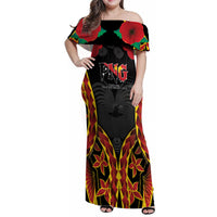 Personalised Papua New Guinea Remembrance Day Family Matching Off Shoulder Maxi Dress and Hawaiian Shirt LT9 Mom's Dress Red - Polynesian Pride