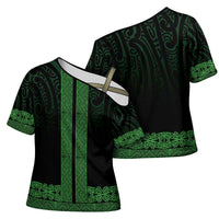 New Zealand Maori Kowhaiwhai Cross Shoulder Shirt Kakariki Maui and Mangopare LT9 - Polynesian Pride