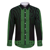 New Zealand Maori Kowhaiwhai Family Matching Long Sleeve Bodycon Dress and Hawaiian Shirt Kakariki Maui and Mangopare LT9 Dad's Shirt - Long Sleeve Green - Polynesian Pride