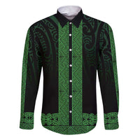 New Zealand Maori Kowhaiwhai Family Matching Short Sleeve Bodycon Dress and Hawaiian Shirt Kakariki Maui and Mangopare LT9 Dad's Shirt - Long Sleeve Green - Polynesian Pride