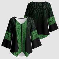 New Zealand Maori Kowhaiwhai Kimono Sleeve Blouse Kakariki Maui and Mangopare LT9 - Polynesian Pride