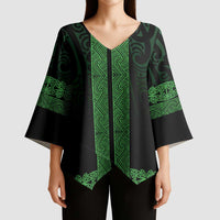 New Zealand Maori Kowhaiwhai Kimono Sleeve Blouse Kakariki Maui and Mangopare LT9 - Polynesian Pride