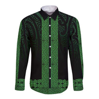 New Zealand Maori Kowhaiwhai Long Sleeve Button Shirt Kakariki Maui and Mangopare LT9 Unisex Green - Polynesian Pride