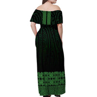 New Zealand Maori Kowhaiwhai Off Shoulder Maxi Dress Kakariki Maui and Mangopare LT9 - Polynesian Pride