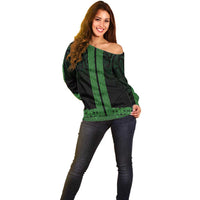 New Zealand Maori Kowhaiwhai Off Shoulder Sweater Kakariki Maui and Mangopare LT9 - Polynesian Pride