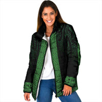 New Zealand Maori Kowhaiwhai Padded Jacket Kakariki Maui and Mangopare LT9 Women Green - Polynesian Pride