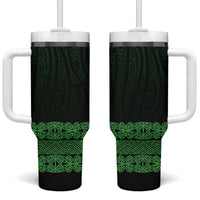New Zealand Maori Kowhaiwhai Tumbler With Handle Kakariki Maui and Mangopare LT9 One Size: 40 oz Green - Polynesian Pride