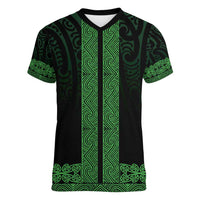 New Zealand Maori Kowhaiwhai Women V-Neck T-Shirt Kakariki Maui and Mangopare LT9 Female Green - Polynesian Pride