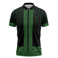 New Zealand Maori Kowhaiwhai Zipper Polo Shirt Kakariki Maui and Mangopare LT9 Green - Polynesian Pride
