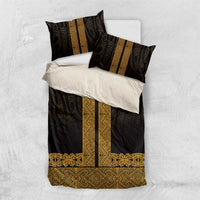 New Zealand Maori Kowhaiwhai Bedding Set Karaka Maui and Mangopare LT9 US Twin 172cm x 218cm Gold - Polynesian Pride