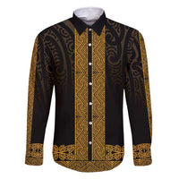 New Zealand Maori Kowhaiwhai Family Matching Long Sleeve Bodycon Dress and Hawaiian Shirt Karaka Maui and Mangopare LT9 Dad's Shirt - Long Sleeve Gold - Polynesian Pride
