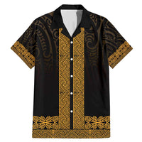 New Zealand Maori Kowhaiwhai Family Matching Mermaid Dress and Hawaiian Shirt Karaka Maui and Mangopare LT9 Dad's Shirt - Short Sleeve Gold - Polynesian Pride