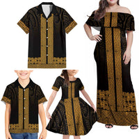 New Zealand Maori Kowhaiwhai Family Matching Off Shoulder Maxi Dress and Hawaiian Shirt Karaka Maui and Mangopare LT9 - Polynesian Pride