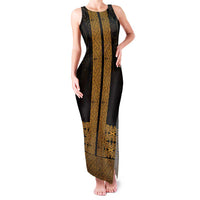 New Zealand Maori Kowhaiwhai Family Matching Tank Maxi Dress and Hawaiian Shirt Karaka Maui and Mangopare LT9 Mom's Dress Gold - Polynesian Pride