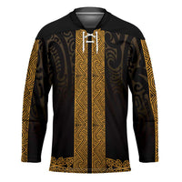 New Zealand Maori Kowhaiwhai Hockey Jersey Karaka Maui and Mangopare LT9 Unisex Gold - Polynesian Pride