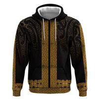 New Zealand Maori Kowhaiwhai Hoodie Karaka Maui and Mangopare LT9 Pullover Hoodie Gold - Polynesian Pride