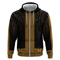 New Zealand Maori Kowhaiwhai Hoodie Karaka Maui and Mangopare LT9 Zip Hoodie Gold - Polynesian Pride