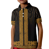 New Zealand Maori Kowhaiwhai Kid Polo Shirt Karaka Maui and Mangopare LT9 Kid Gold - Polynesian Pride